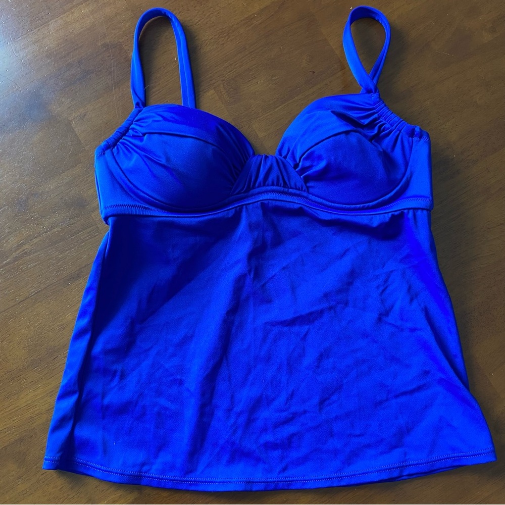 J. Crew Blue Tankini Top with Molded Cups and Wide Shoulder Straps